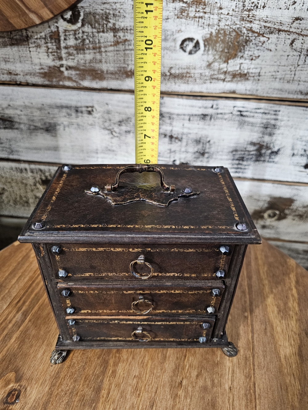 "Vintage" Antique-Style Unique Wooden Jewelry Organizer with Three Drawers - Picture 11 of 13